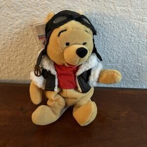 Disney Store Pilot Aviator Winnie The Pooh Mini Bean Bag 8" Plush Vintage